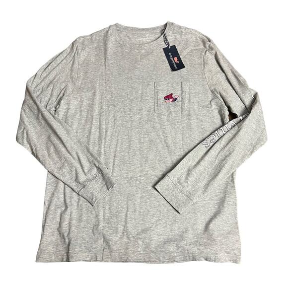 Vineyard Vines Men's Snowboard Whale Long-Sleeve Pocket T-Shirt Large Grey - Picture 1 of 3